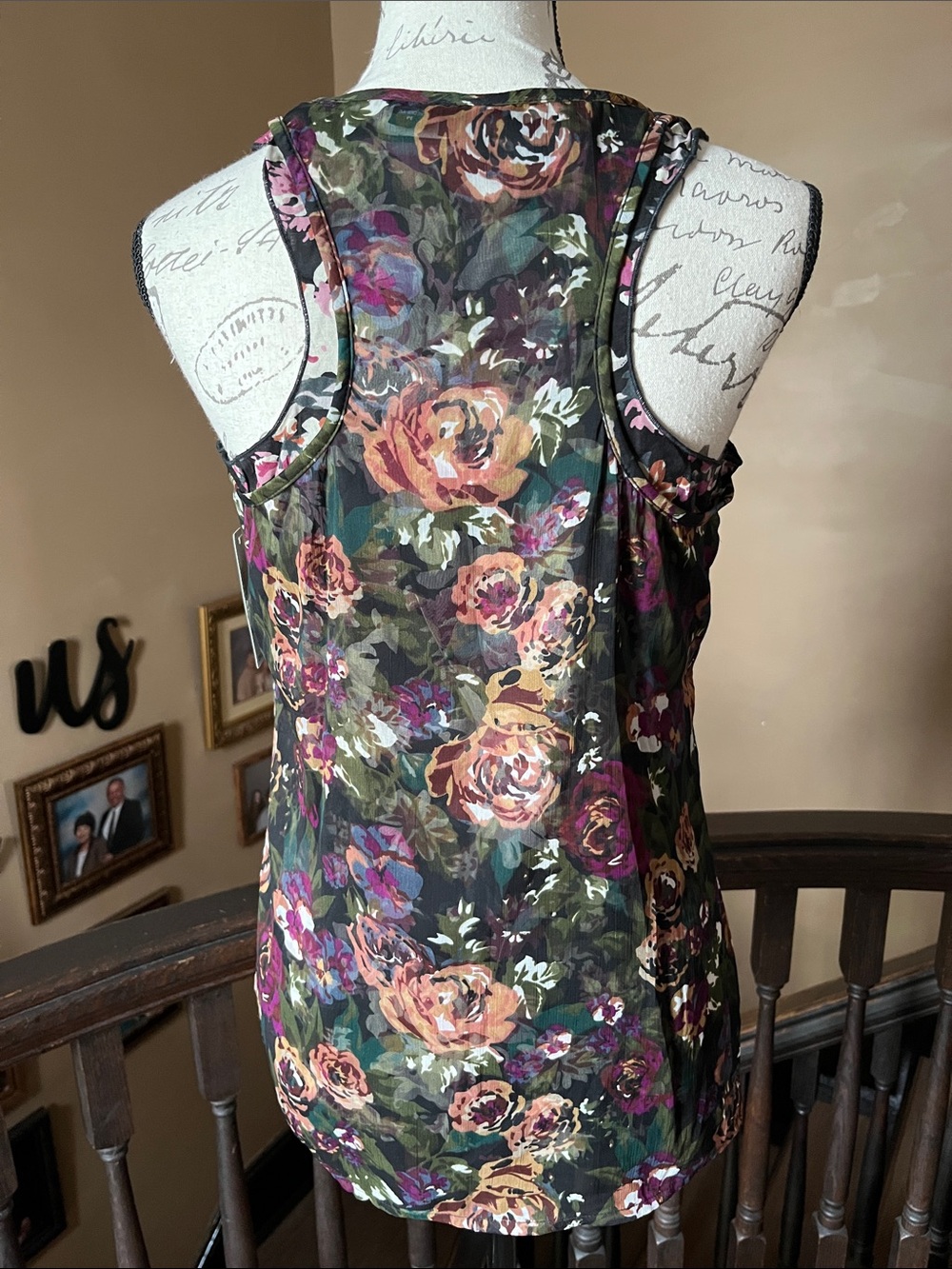 a.n.a Floral Tank Top in Black with Purple & Green Flowers - Picture 2 of 3